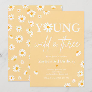Daisy Birthday Party Bohmian Young Wild And Three  Invitation