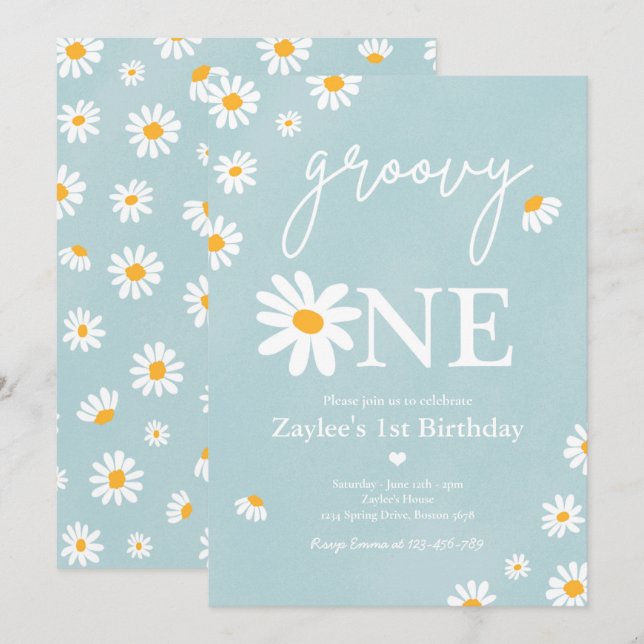 Daisy Birthday Party Boho Groovy One 1st Birthday Invitation (Front/Back)