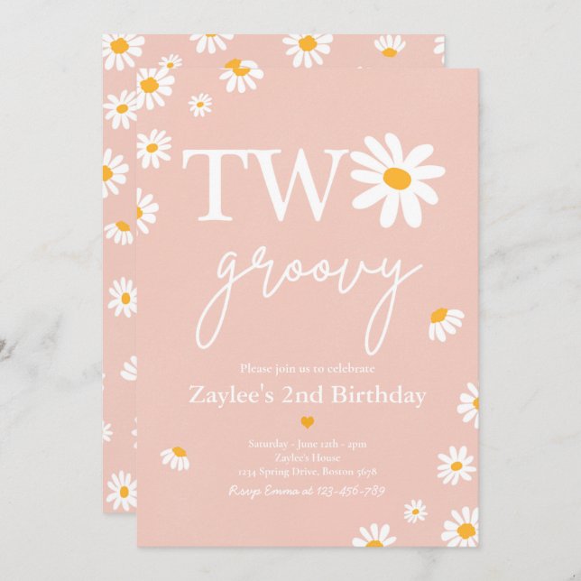 Daisy Birthday Party Boho Two Groovy 2nd Birthday Invitation (Front/Back)