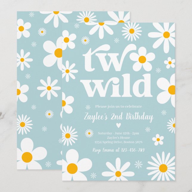Daisy Birthday Party Boho Two Wild 2nd Birthday Invitation (Front/Back)