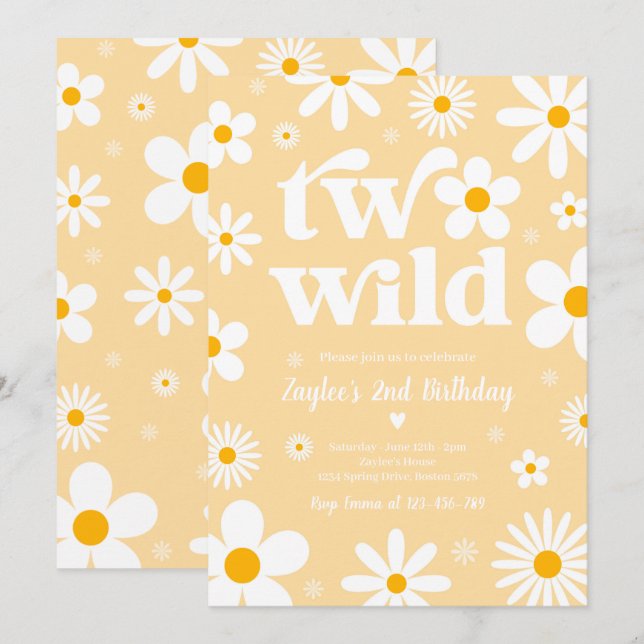 Daisy Birthday Party Boho Two Wild 2nd Birthday Invitation (Front/Back)