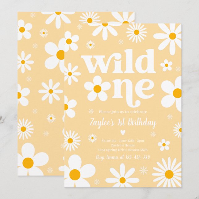 Daisy Birthday Party Boho Wild One 1st Birthday Invitation (Front/Back)
