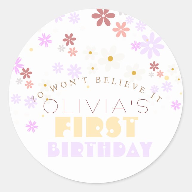 Daisy Birthday Party Cute Flower 1st Birthday Classic Round Sticker (Front)
