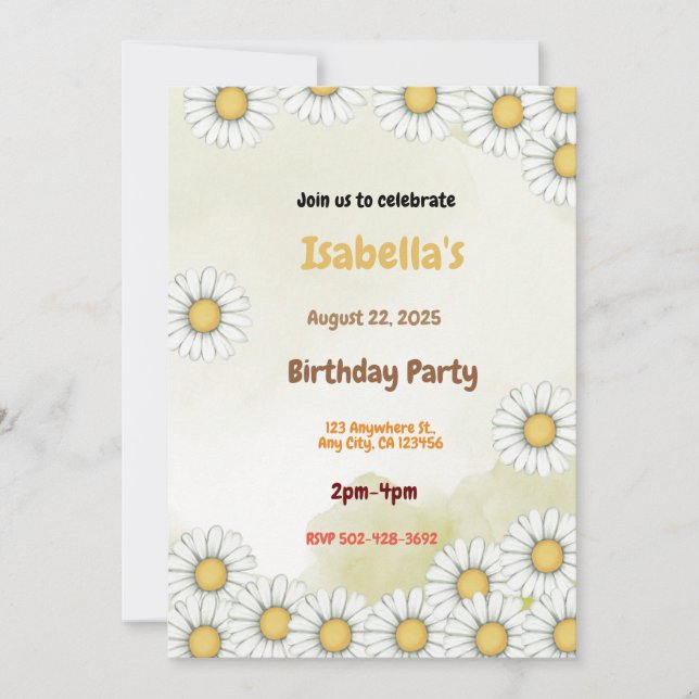 Daisy Birthday Party Invitation  (Front)