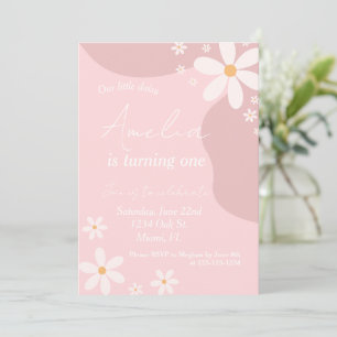 Daisy Birthday Party Retro Pink Bohemian Birthday Invitation