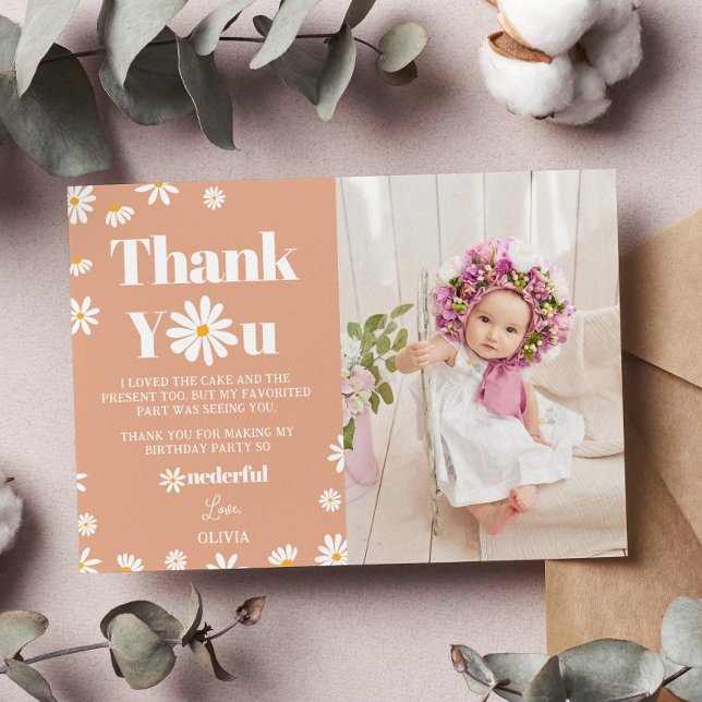 Daisy Birthday Photo Thank You Card (Creator Uploaded)