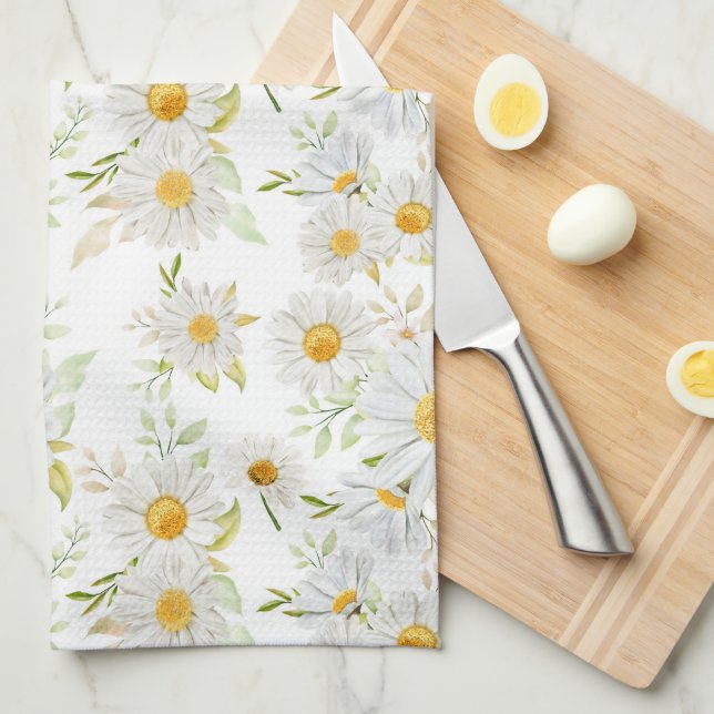 Daisy Birthday Shower Wedding Party Floral Tea Towel (Quarter Fold)