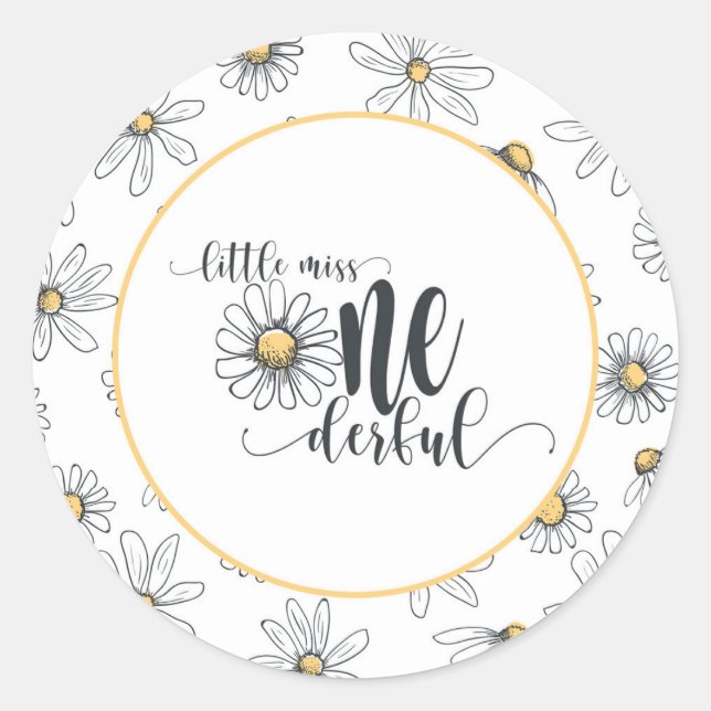 Daisy Birthday Sticker - Little Miss ONEderful - W (Front)