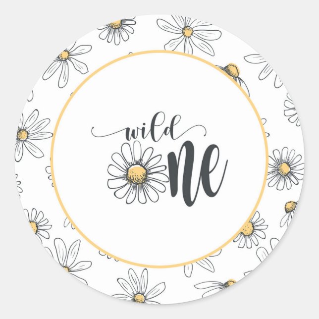 Daisy Birthday Sticker - Wild One - White (Front)