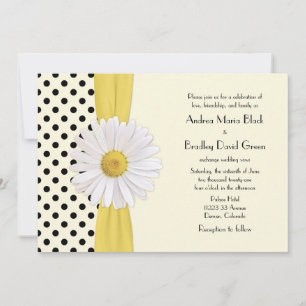 Daisy Black and Ivory Polka Dot Wedding Invitation