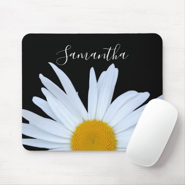 Daisy Black Elegant White Script Mouse Mat (With Mouse)