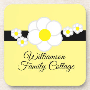 Daisy Black Stripe Yellow Elegant Family Cottage Coaster