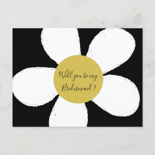Daisy  Black White Will You Be My Bridesmaid Invitation Postcard