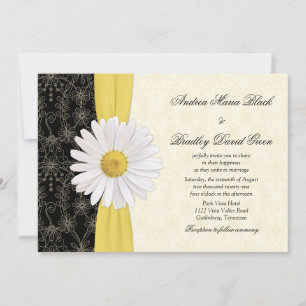 Daisy Black Yellow, Ivory Wedding Invitation