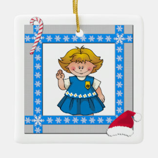 Daisy Blonde Hair Snowflake Frame Ceramic Ornament