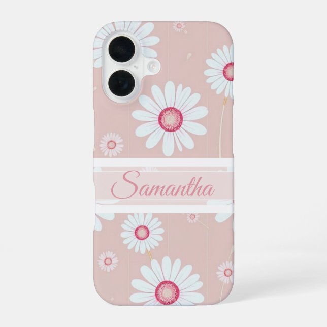 Daisy Blooms: Minimalist Floral Pattern iPhone 16 Case (Back)