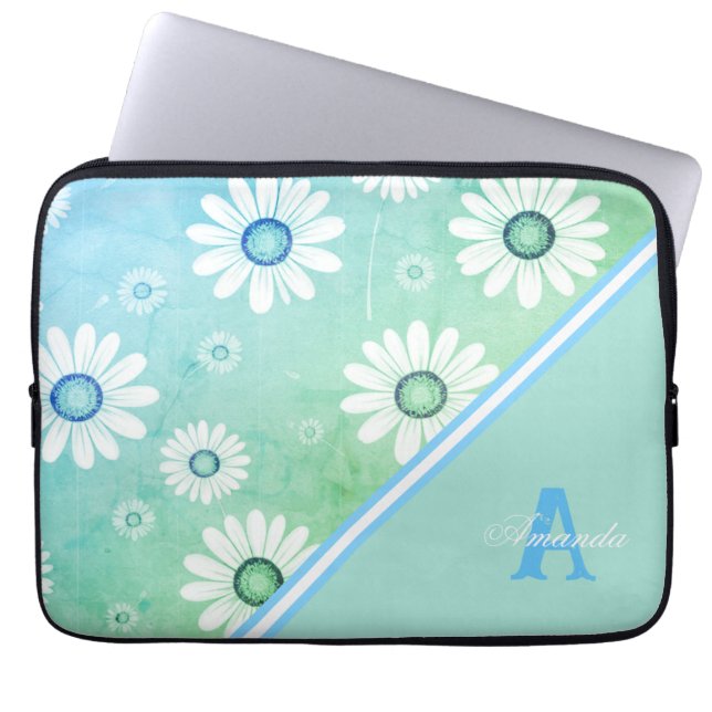Daisy Blooms: Minimalist Floral Pattern Laptop Sleeve (Front)