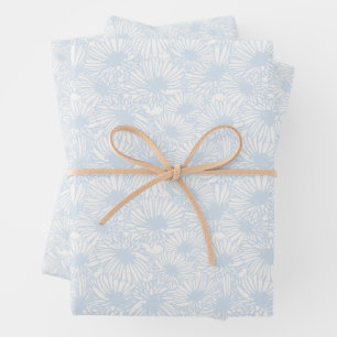 Daisy Blooms - Powder Blue Wrapping Paper Sheet