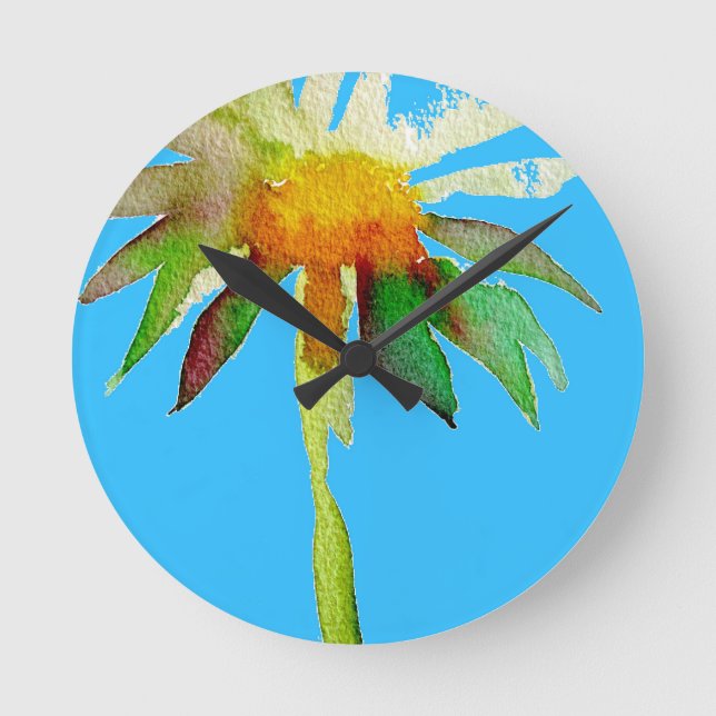 Daisy Blue Modern Art flower Round Clock (Front)