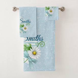 Daisy Blue Patch Personalised Bath Towel Set