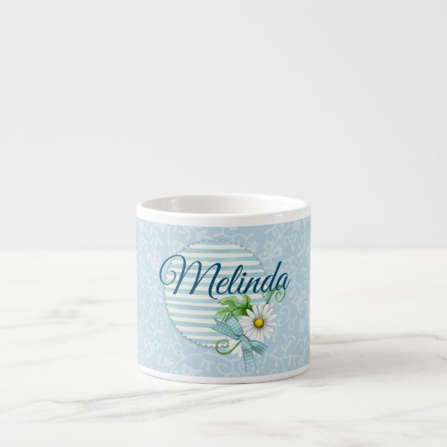 Daisy Blue Patch Personalised Espresso Cup (Front)