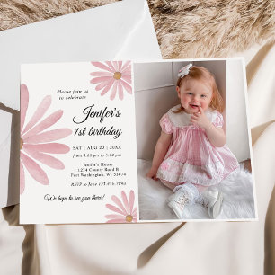 Daisy Bohmian Girl 1st Birthday Party Photo Invitation