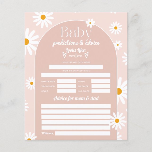 Daisy Boho Baby in bloom pink Baby Shower game (Front)