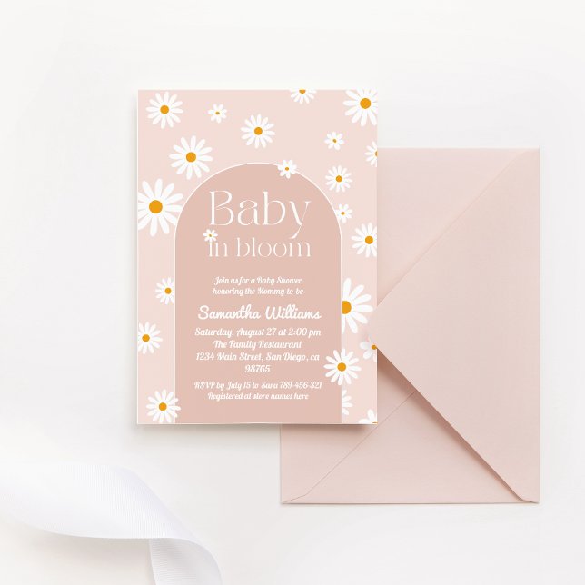 Daisy Boho Baby in bloom pink Baby Shower Invitation (Creator Uploaded)