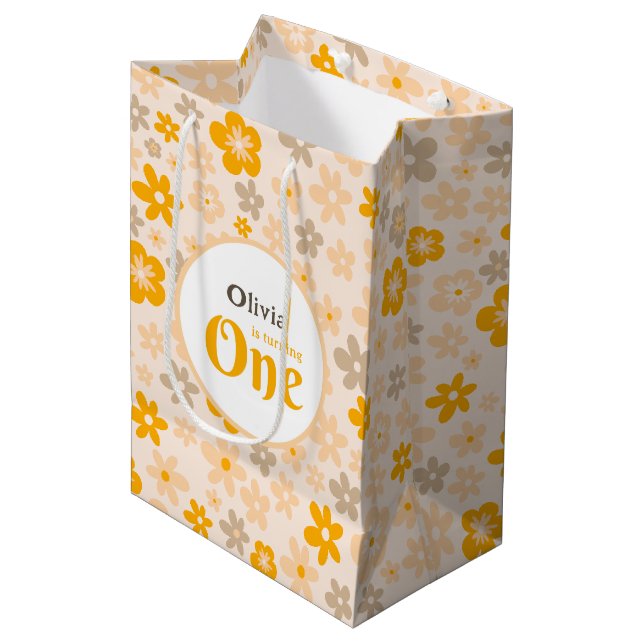 Daisy Boho Floral 1st Birthday Medium Gift Bag (Front Angled)