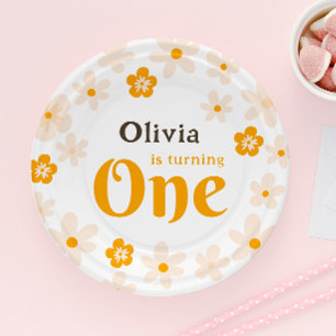 Daisy Boho Floral 1st Birthday Paper Plate