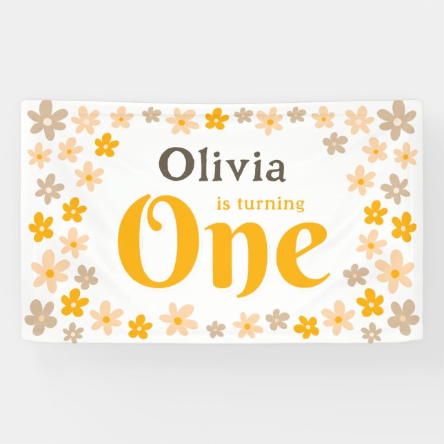 Daisy Boho Floral 1st Birthday Party Banner (Horizontal)