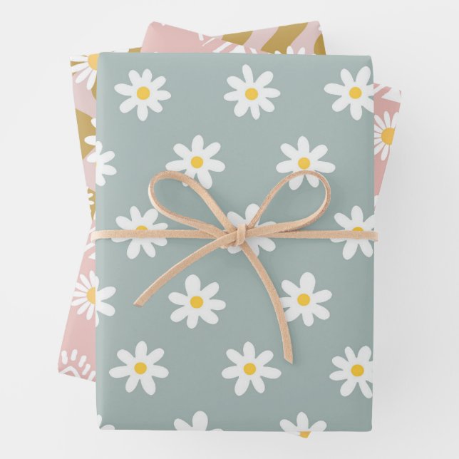 Daisy Boho Floral  Wrapping Paper Sheet (In situ)