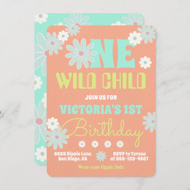 Daisy Boho Groovy Hippie Birthday Party Invitation (Front/Back)