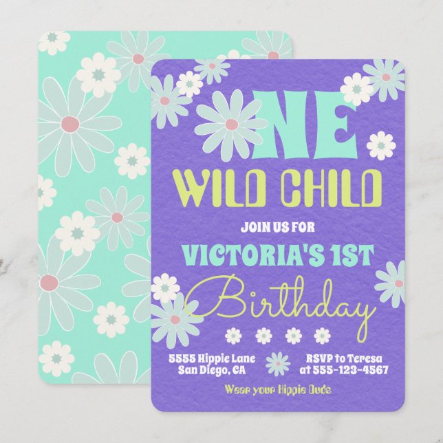 Daisy Boho Groovy Hippie Birthday Party Invitation (Front/Back)