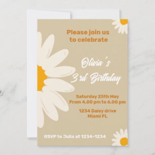 Daisy boho party Invitation, daisy retro birthday  Invitation