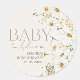 Daisy Boho Wildflower Baby in Bloom Shower Classic Round Sticker