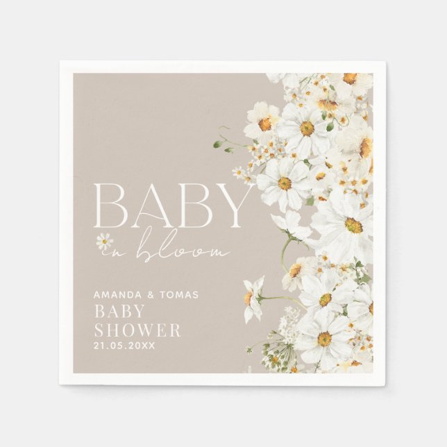 Daisy Boho Wildflower Baby in Bloom Shower Napkin (Front)