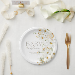 Daisy Boho Wildflower Baby in Bloom Shower Paper Plate