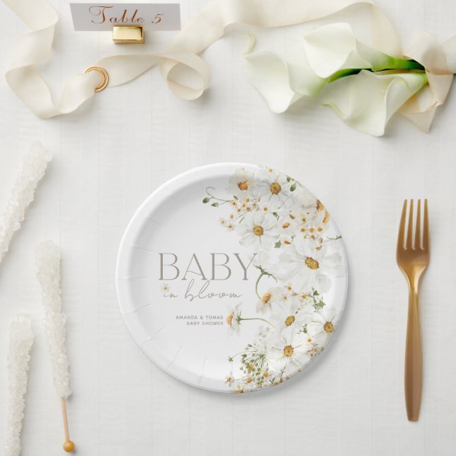 Daisy Boho Wildflower Baby in Bloom Shower Paper Plate (Wedding)