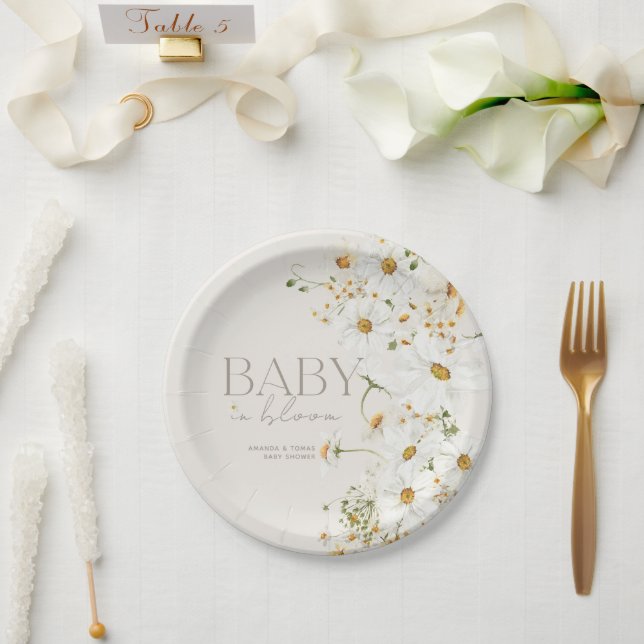 Daisy Boho Wildflower Baby in Bloom Shower Paper Plate (Wedding)