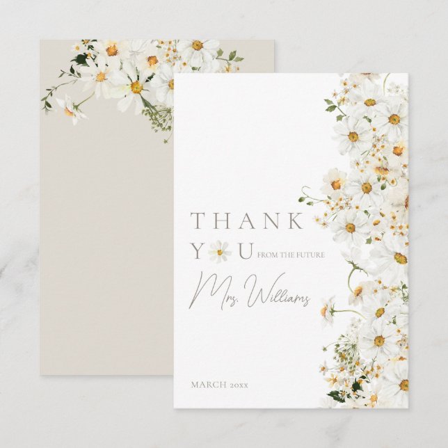 Daisy Boho Wildflower Modern Bridal Shower Thank You Card (Front/Back)