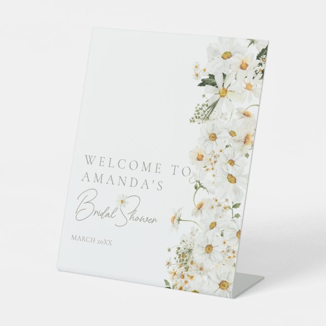 Daisy Boho Wildflower Modern Bridal Welcome Pedestal Sign (Front)