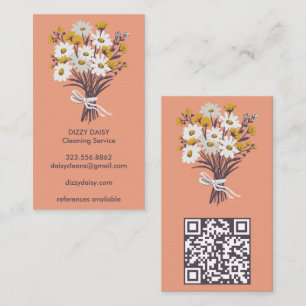 Daisy Bouquet Cute Cleaning Service QR Code Business Card