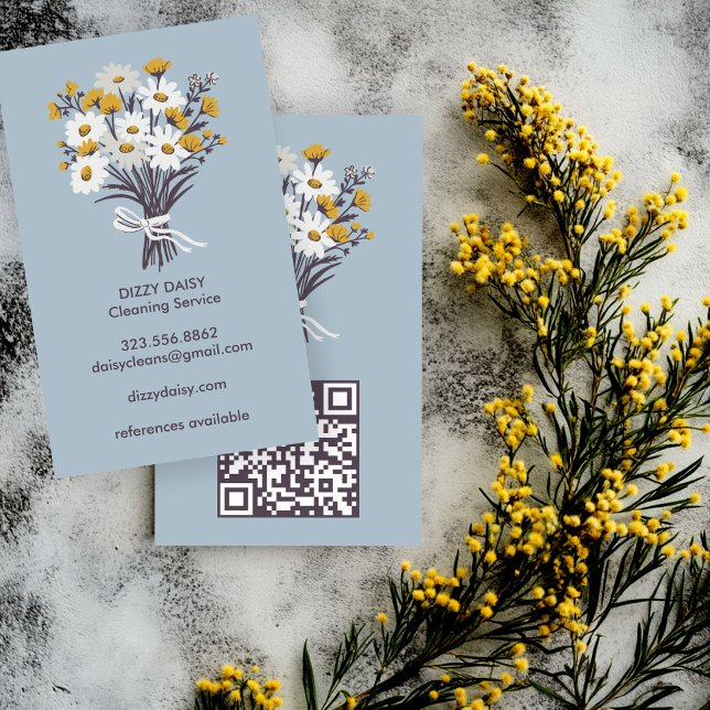 Daisy Bouquet Cute Cleaning Service QR Code Business Card (Daisy Bouquet Cute Cleaning Maid Service QR Code Business Card
)