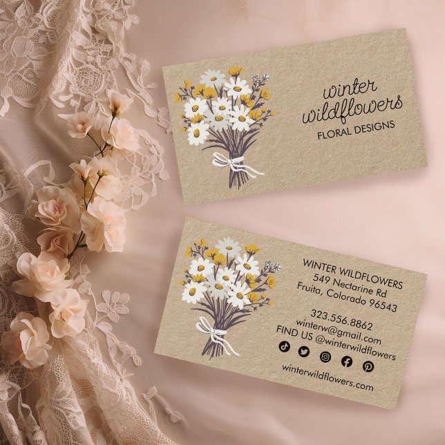 Daisy Bouquet Elegant Charming Social Icons Kraft Business Card (Daisy Bouquet Elegant Charming Social Media Icons Kraft Business Card Floral
)