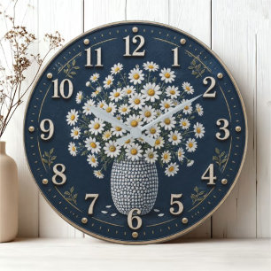 Daisy Bouquet Farmhouse Floral Cottage Kitchen Large Clock