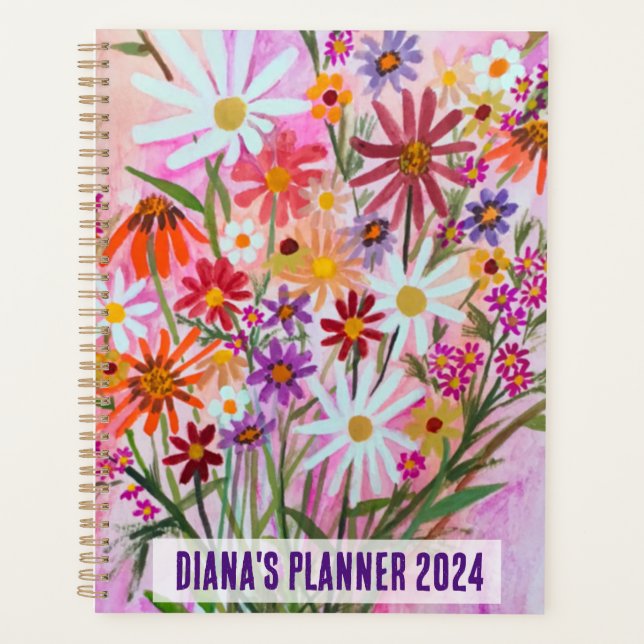 Daisy Bouquet Flowers Blooms Floral Pink CUSTOM  Planner (Front)