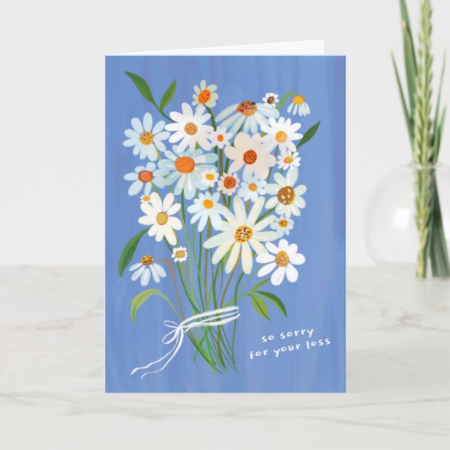 Daisy Bouquet Handpainted Condolences Sorry  Card (Front)