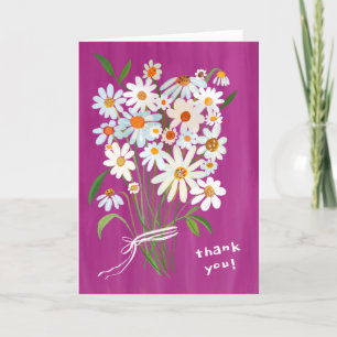 Daisy Bouquet Handpainted Gouache Fuchsia Pink Thank You Card