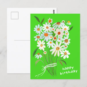 Daisy Bouquet Happy Birthday Handpainted Gouache  Postcard